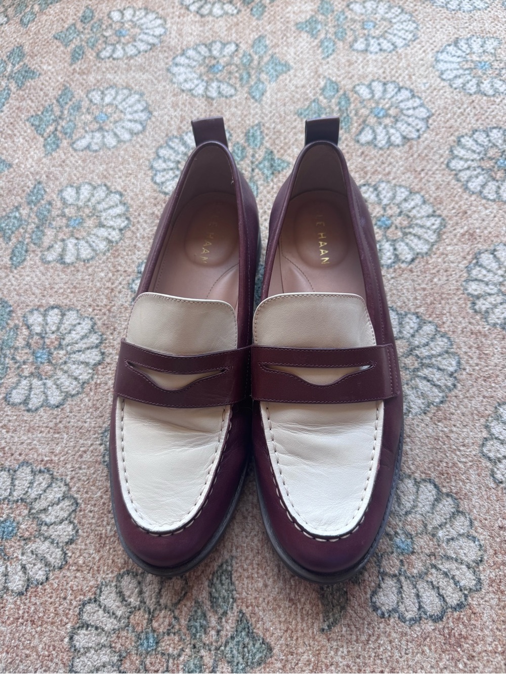 Cole Haan Stassi Two-Tone Brown and white Leather Penny Loafers size 7 - Picture 2 of 7